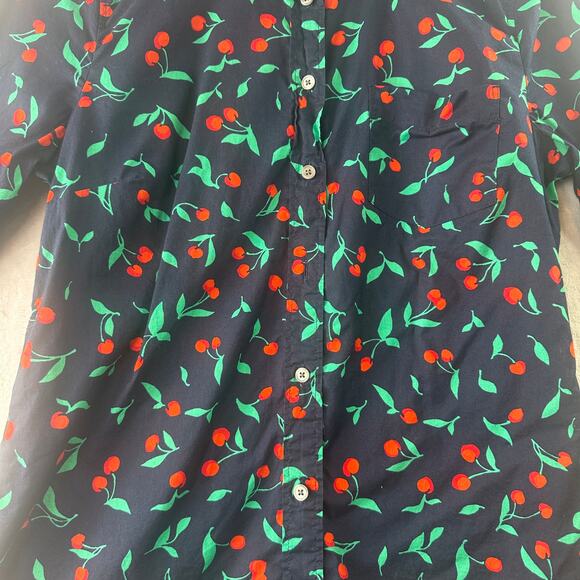 J.Crew Navy Cherry Print Long Sleeve Button-Down Shirt • M - Picture 4 of 6